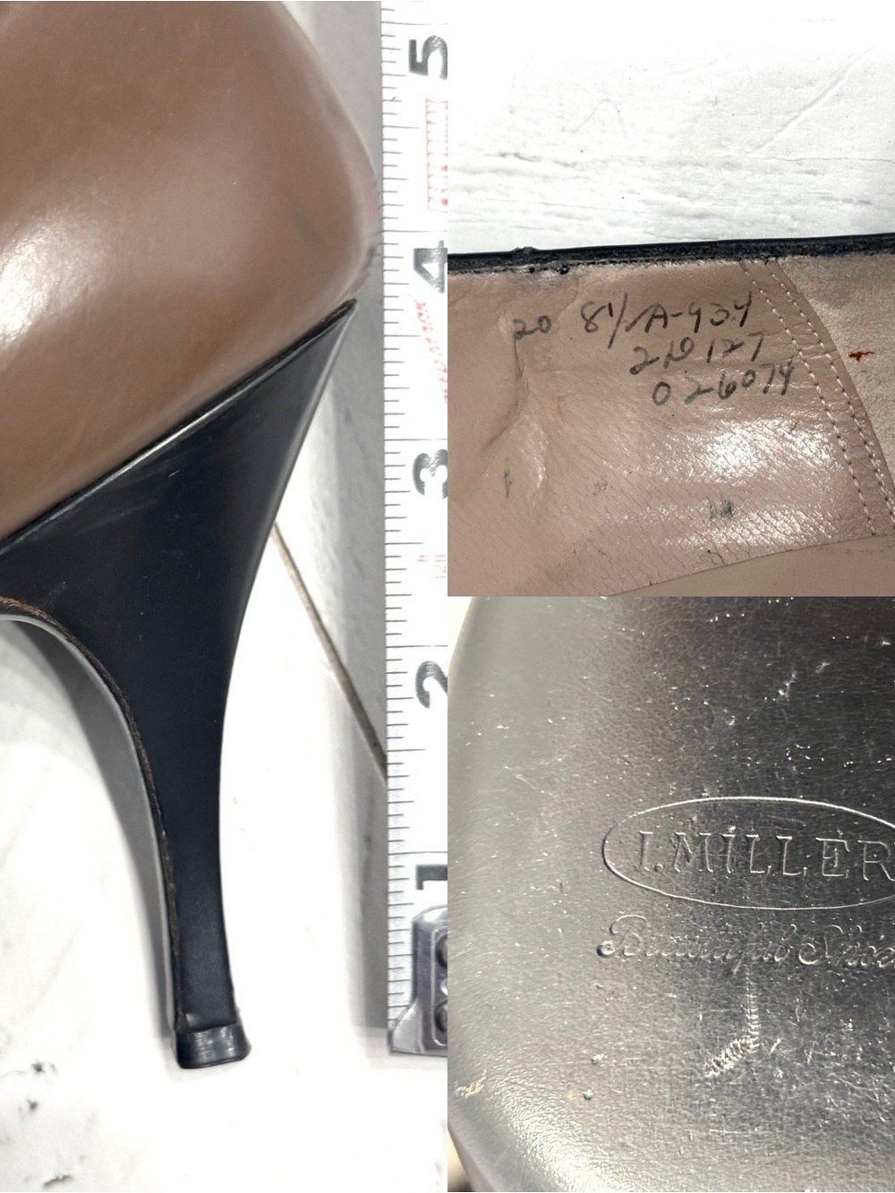 Vintage I. Miller 1950-60 Black Pointed Leather Pumps with Brown Button Accent - Picture 16 of 16